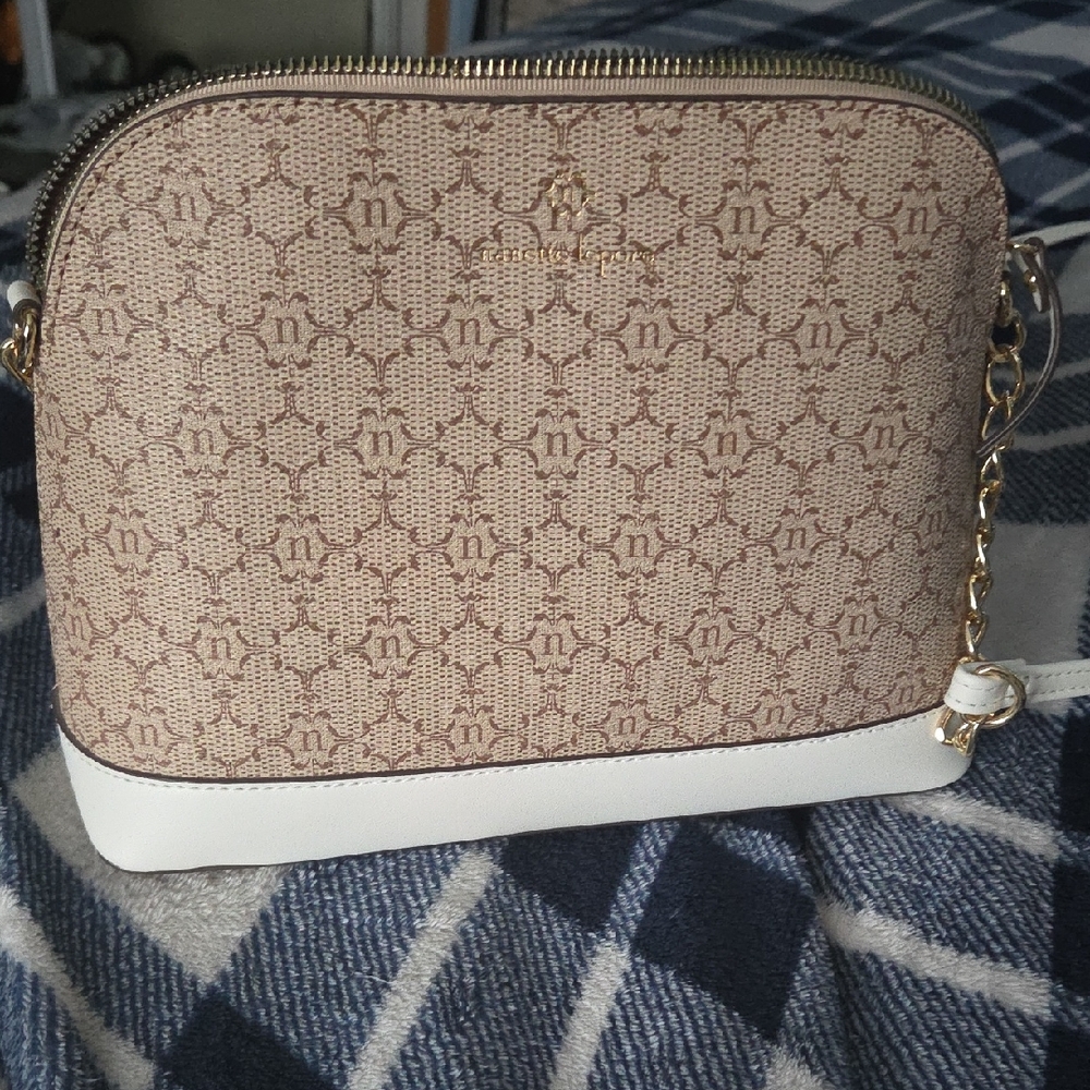 Nanette Lepore Tan and White Crossbody Bag